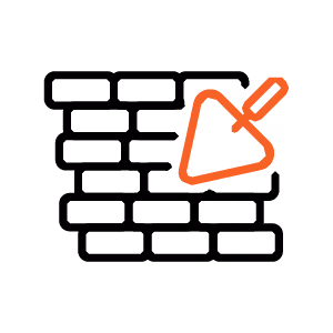 Icon einer Maurerkelle vor einer gemauerten Wand